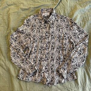 Jac dale | vintage women's xsmall-small cream Paisley Print Blouse with collar